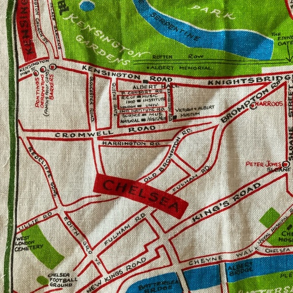 ULSTER Visitor’s London Map Souvenir Irish Linen Tea Towel Mid-Century Vintage - Picture 4 of 8